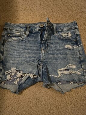 Womens AE Denim Distressed Women's Shorts - Blue